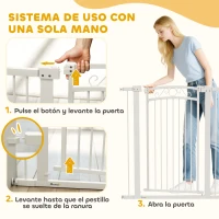 PawHut Puerta para Perros con Ancho Ajustable 76-104 cm Barrera de Seguridad con 2 Extensiones y Doble Bloqueo Blanco(m-8)