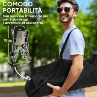 Outsunny Sedia da Spiaggia Pieghevole con Schienale a Rete e Portabicchieri, in Metallo e Tessuto Oxford, 58x55x62 cm, Nero(m-4)