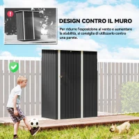 Outsunny Capanno Porta Attrezzi in Metallo con Tetto Inclinato e Porta Bloccabile, 142x86x189 cm, Grigio Scuro(m-6)