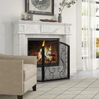 HOMCOM Pare-feu cheminée ou poêle - Pare-étincelles 3 Volets Pliables - dim. 66 x 31 x 81 cm - métal Noir(m-10)