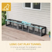 PawHut Cat Tunnel, 250cm Extra Long Wooden Cat Play Tunnel with 8 Doors, L-shape/Rectangle, Outdoor Cat Enclosure, Dark Grey(m-7)