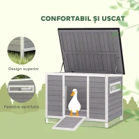 PawHut Căsuță pentru Rațe cu Acoperiș Rabatabil, Ferestre și Rampă, din Lemn, 93x70x72 cm, Multicolor(m-5)