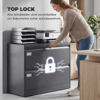 HOMCOM Rollcontainer mit 2 Schubladen abschließbar Aktenschrank mit verstellbarem Hängeregistratur 90 x 40 x 77,4 cm Schwarz(m-5)