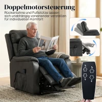 HOMCOM Riser- und Relaxsessel für Senioren, Elektrischer Lift-Sessel aus Kunstleder mit Doppelmotor, Federkissen, Schwarz(m-7)