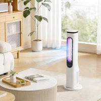 HOMCOM Ventoinha de Torre sem Pás com Luzes LED Controlo Remoto 3 Velocidades 3 Modos Temporizador 15H Oscilação 50° Branco(m-4)