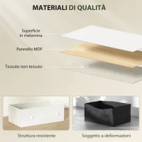 HOMCOM Cassettiera 6 Cassetti Pieghevoli con Maniglie Doppie, in Legno, Acciaio e Tessuto, 114x30x70 cm, Bianco e Grigio(m-5)
