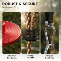 AIYAPLAY Climbing Rope, Kids Tree Swing Kit with Platforms and Disc Swings Seat, Obstacle Course Kids for Garden, Red(m-5)