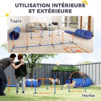 PawHut Ensemble d'Agilité pour Chien 11 Pièces, Parcours d'Obstacle avec 2 Tunnels, Sauts Ajustables, Orange et Bleu(m-9)