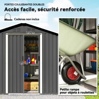 Outsunny Abri de jardin en métal grand espace de rangement extérieur avec portes coulissantes 194 x 107 x 191 cm gris foncé(m-5)