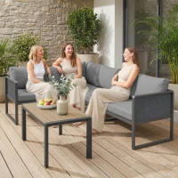 Outsunny Conjunto de jardim de canto modular 6 pessoas, sofás, mesa de centro e almofadas, cinza escuro(m-5)