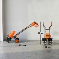 Outsunny 1500W Electric Garden Tiller w/Foldable Handle, 40cm Working Width, 20cm Tilling Depth, 6 Blades, 2 Adjustable Wheels(m-3)