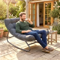 Outsunny Fauteuil à bascule Fauteuil suspendu avec large assise en maille coussin épais 101 x 66 x 63 cm Gris(m-5)