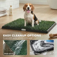 PawHut Hundetoilette 76 x 50,5 cm Hundeklo mit 2 Kunstrasen waschbar Welpentoilette für Hunde für Balkon Zuhause Schwarz+Grün(m-6)