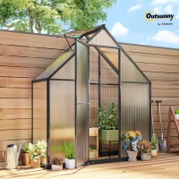 Outsunny Aluminum Polycarbonate Garden Greenhouse with Adjustable Window and Hinged Door Weather-Resistant Transparent(m-9)