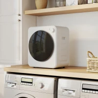 HOMCOM Mini Wasdroger 4 kg met 5 Programma's tot 60℃ 800W/400W Afvoerdroger met omkeerbare Roestvrijstalen Trommel Wit(m-10)