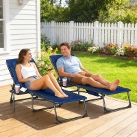 Outsunny Five-Position Reclining Sun Loungers Set of 2 - Dark Blue(m-2)