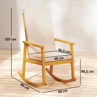 Outsunny Sillón mecedor de madera de acacia con respaldo alto y cojines hasta 160 kg 60 x 89 x 107 cm Beige(m-3)