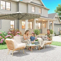 Outsunny Salotto da giardino 4 pezzi con cuscini spessi, Beige(m-6)