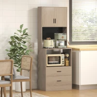 HOMCOM Mobile microonde con 2 cassetti, 2 ante, pannello forato e ganci, Legno naturale(m-2)