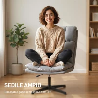 HOMCOM Sedia da Salotto Girevole in Tessuto Effetto Lino e Metallo, 63x75x92-102 cm, Grigio Chiaro(m-15)