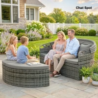 Outsunny Bain de soleil rond, lit de jardin extérieur modulable 3 PSC en résine tressée avec auvent rétractable, gris clair(m-5)