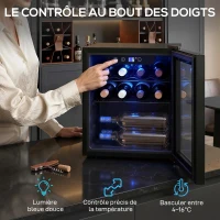 HOMCOM Cave à vin 12 bouteilles 36L, réfrigérateur à vin et boissons avec température réglable 4-16 °C, porte réversible, noir(m-5)