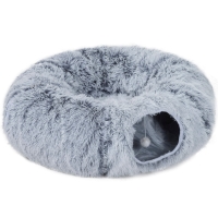 PawHut Túnel para Gato de Interior con Cama en Forma de Donut, Cojín Circular Lavable, 90x80x27cm, Gris Claro