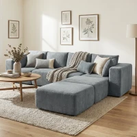 HOMCOM Sofá Seccional en Forma de U Sofá Modular con 2 Taburetes 2 Almohadas Reposabrazos Anchos sin Montaje Gris(m-8)