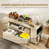 HOMCOM Mueble de TV con Ruedas para Televisión hasta 42 Pulgadas con 2 Cajones Estantes Ajustables Madera Natural(m-5)