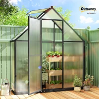 Outsunny Aluminum Polycarbonate Garden Greenhouse with Adjustable Window and Hinged Door Weather-Resistant Transparent(m-2)