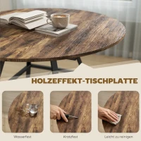 HOMCOM Esstisch für 4 Personen, 100 cm runder Industrieller Küchentisch mit Ablage, Tischplatte in Holzoptik, Rustikal Braun(m-6)