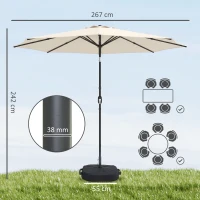 Outsunny 2.7 m Garden Parasol Umbrella with Cross Base and Sandbag, Retractable Ribs, Outdoor Table Market Umbrella, Cream White(m-3)