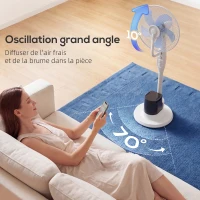 HOMCOM Ventilateur brumisateur 90W, ventilateur sur pied 128cm avec oscillation à 70°, 3 vitesses, réservoir d'eau 3,5L, blanc(m-6)
