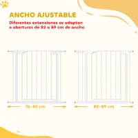 PawHut Barrera de Seguridad para Niños y Perros Ancho 76-89 cm Bloqueo Doble y Cierre Automático Apertura Dos Sentidos Blanco(m-4)