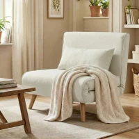 HOMCOM Butaca convertible 3 en 1 sofá cama sillón 1 plaza respaldo 5 posiciones en tejido con cojín, crema(m-6)