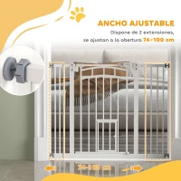 PawHut Barrera de Seguridad para Perros 74-100 cm con Extensión Montaje a Presión Doble Bloqueo para Puerta Escalera Blanco(m-8)