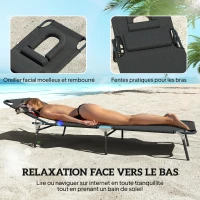 Outsunny Bain de Soleil Pliable transat inclinable 4 Positions Chaise Longue 3 Coussins fournis Noir(m-4)