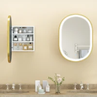 HOMCOM Armoire murale salle de bain avec miroir et éclairage LED, porte ovale, anti-buée, 50x14,5x70cm, doré(m-9)