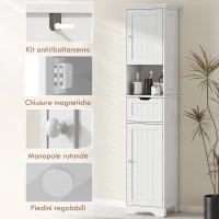 HOMCOM Mobile Colonna Bagno in Legno con 2 Armadietti con Sensore, Ripiano Aperto e Cassetto, 40x30x170 cm, Bianco(m-7)