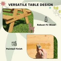 AIYAPLAY Kids Picnic Table for Outdoor Wooden Table & Bench Set with Integrated Benches Natural Wood(m-7)