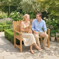 Outsunny Banc de jardin 2 places résistant aux intempéries, banc en bois design à lattes, accoudoirs, capacité jusqu'à 320 kg, 112 x 64 x 92 cm Bois naturel(m-5)