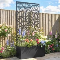 Outsunny Jardinière avec treillis, bac à fleurs, lit surélevé avec brise-vue, pour plantes grimpantes métal 90 x 30 x 170 cm noir(m-10)
