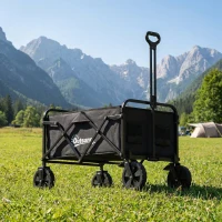Outsunny Carrinho de Jardim Dobrável com Rodas Bloqueáveis Cabo Ajustável Porta-Copos Carga 80 kg para Camping 85x50x99 cm Preto(m-5)