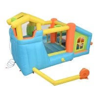 Château gonflable pour enfants avec parc aquatique, toboggan, pataugeoire, cuisine de jeu et jeu d'anneaux, 360x350x210 cm, Multicolore(m-8)