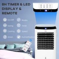 HOMCOM Răcitor de Aer Portabil 4-în-1 de 10L cu Umidificator, Sistem de Răcire, Timer 8 Ore, Telecomandă, pentru Încăperi de până la 20㎡, 60W, ABS, Alb și Negru, 38,2 x 31,6 x 76 cm(m-9)