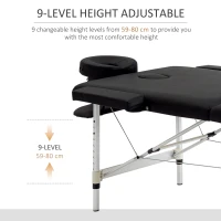 HOMCOM Foldable Massage Table, 185Lx70Wx59-80H cm, Aluminium-Black(m-4)