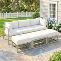 Outsunny Garden Daybed, 6 Piece Outdoor Sectional Sofa Set, Aluminium Patio Conversation Furniture Set with Coffee Table(m-2)