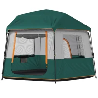 Outsunny Cort de camping pentru 4-6 persoane, stabil, impermeabil 3000mm, cort familial cu acoperire superioară detașabilă, protecție UV30+, verde(m-6)