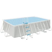 Outsunny Piscina supraterana cu cadru de otel cu pompa de filtru, cartus filtrant, pereti laterali ranforsati Rezistenta la rugina Piscina supraterana 580L x 310l x 122H cm, Gri deschis(m-1)
