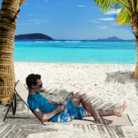 Outsunny Conjunto de 2 Esteiras de Praia Dobrável Esteiras Acolchoadas com Encosto Reclinável 142x51x40 cm Bege(m-2)